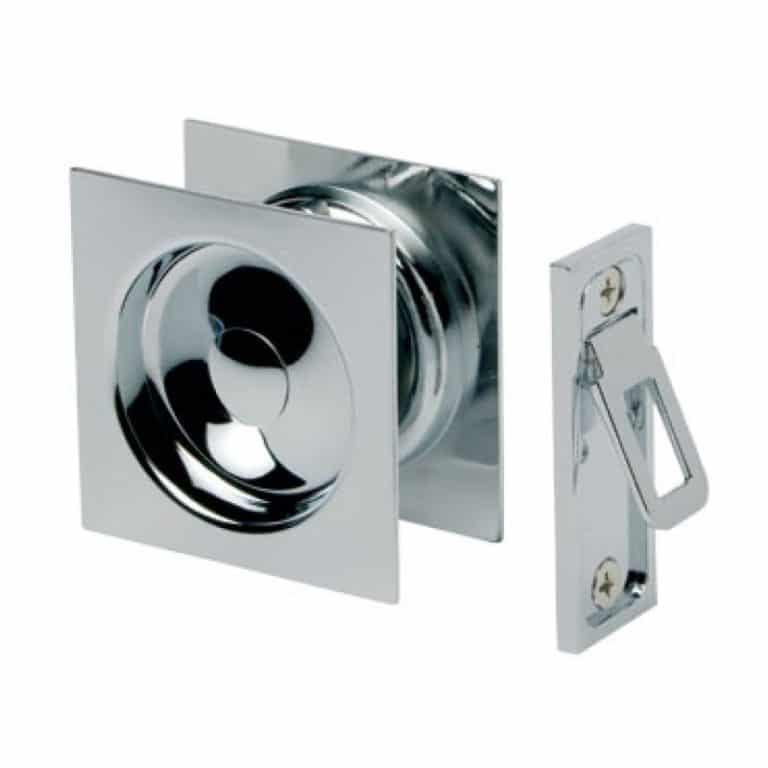 Gainsborough Sliding Square Cavity Door Set Passage. Satin Chrome